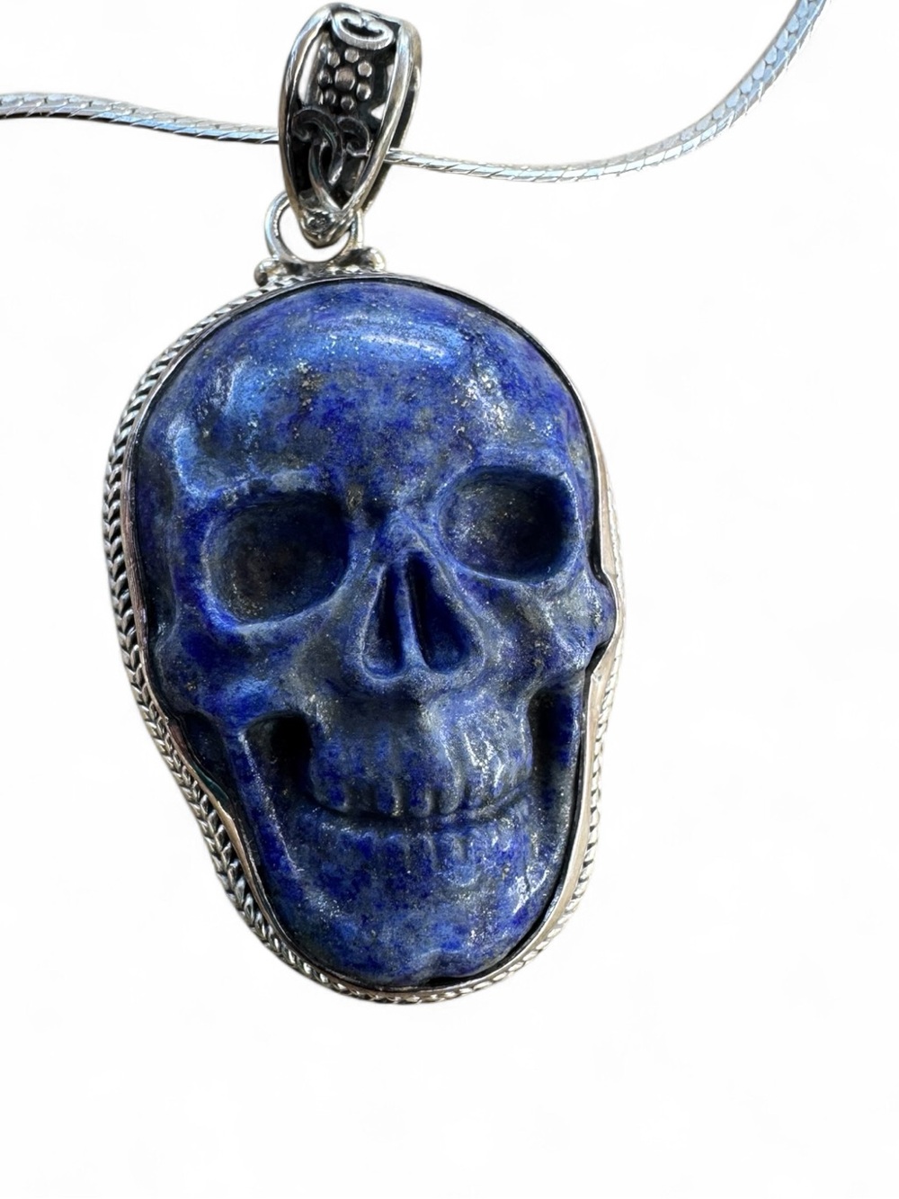 Skull Blue Lapis Solid 925 Sterling Silver Pendant with chain